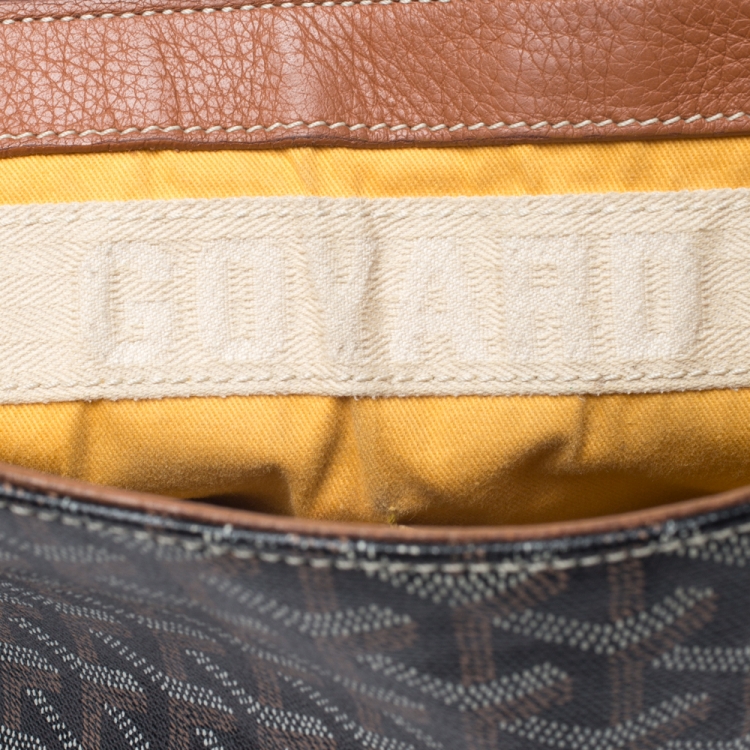 Pre Owned Goyard Black/Brown Leather and Canvas MM Bleu Messenger Bag