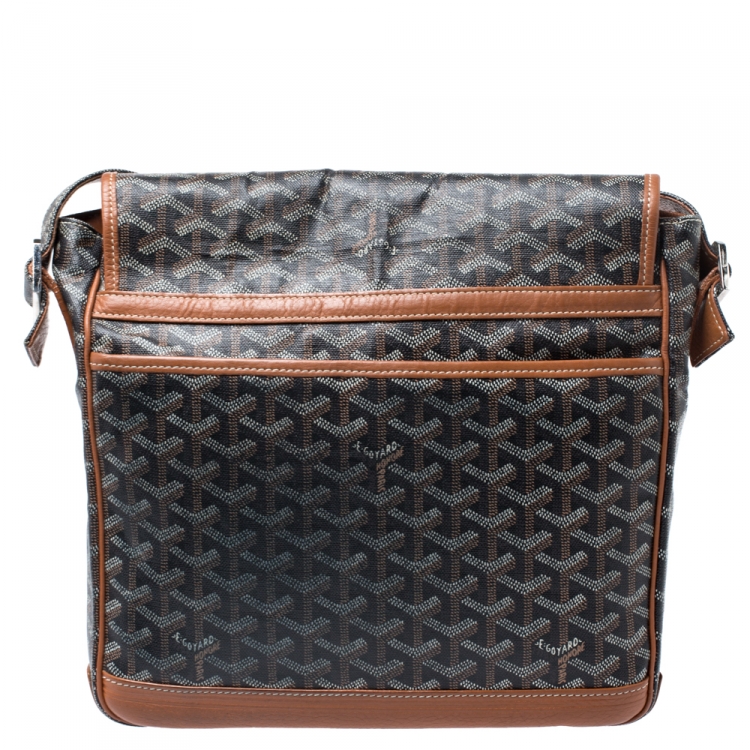 Pre Owned Goyard Black/Brown Leather and Canvas MM Bleu Messenger Bag