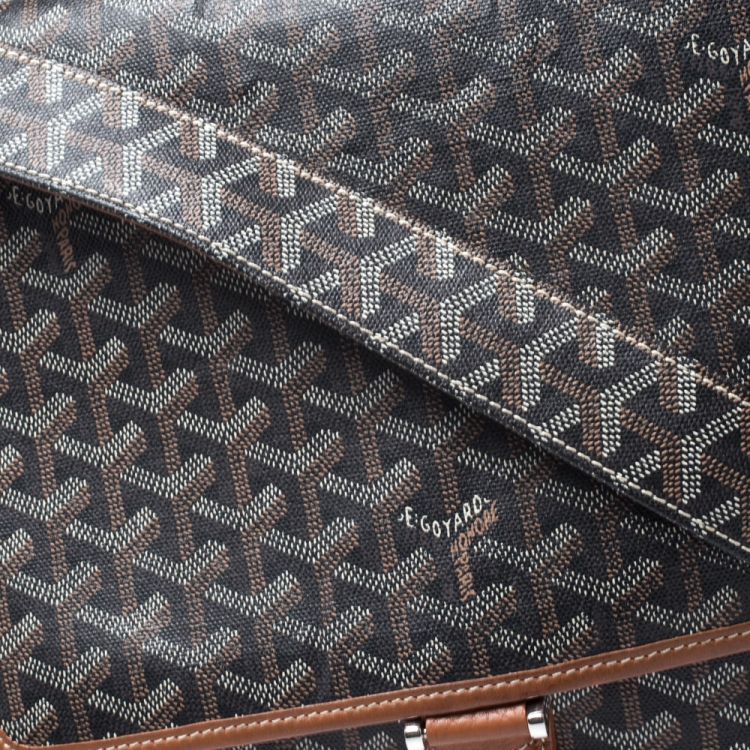Pre Owned Goyard Black/Brown Leather and Canvas MM Bleu Messenger Bag