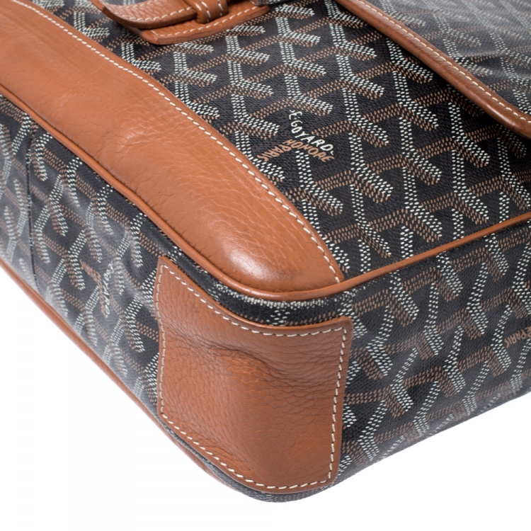 Pre Owned Goyard Black/Brown Leather and Canvas MM Bleu Messenger Bag