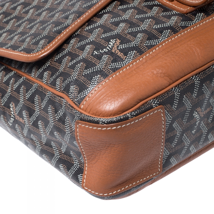 Pre Owned Goyard Black/Brown Leather and Canvas MM Bleu Messenger Bag