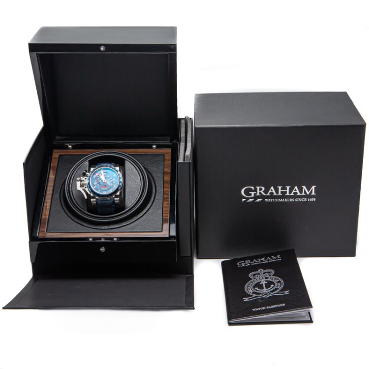 Pre Owned Graham Blue Chronofighter Oversize Gmt Steel Skeleton Back Case Men'Swatch 47MM
