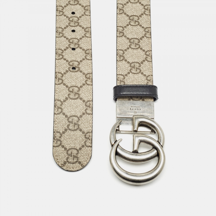 Pre Owned Gucci Beige GG Supreme Canvas and Leather GG Marmont Reversible Belt 100CM