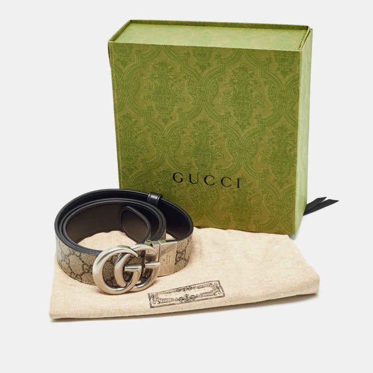 Pre Owned Gucci Beige GG Supreme Canvas and Leather GG Marmont Reversible Belt 100CM