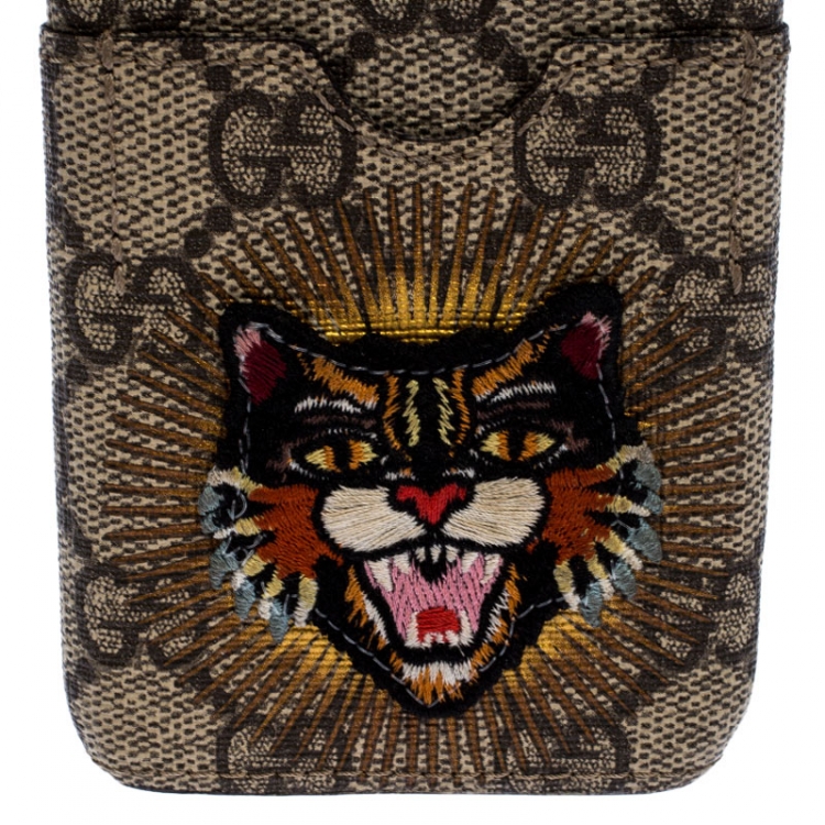 Pre Owned حافظة أيفون 7 غوتشي Angry Cat مطرزة كانفاس سوبريم بيج 