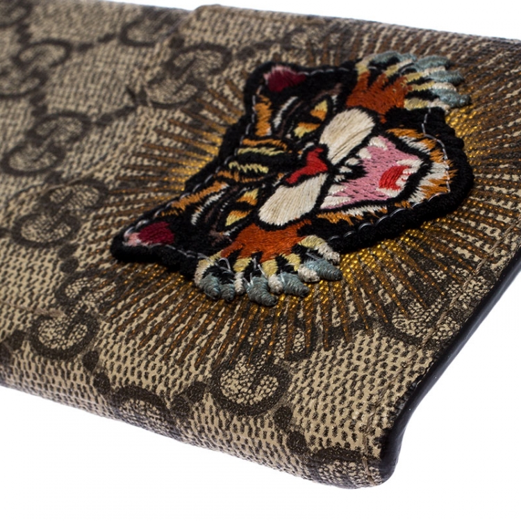 Pre Owned حافظة أيفون 7 غوتشي Angry Cat مطرزة كانفاس سوبريم بيج 