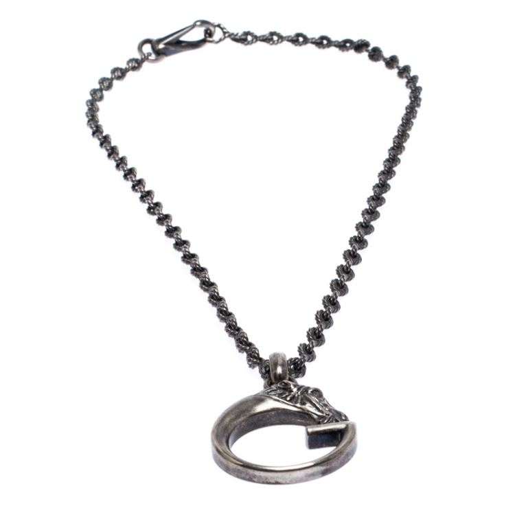 Pre Owned Gucci G Horse-head Silver Pendant Necklace