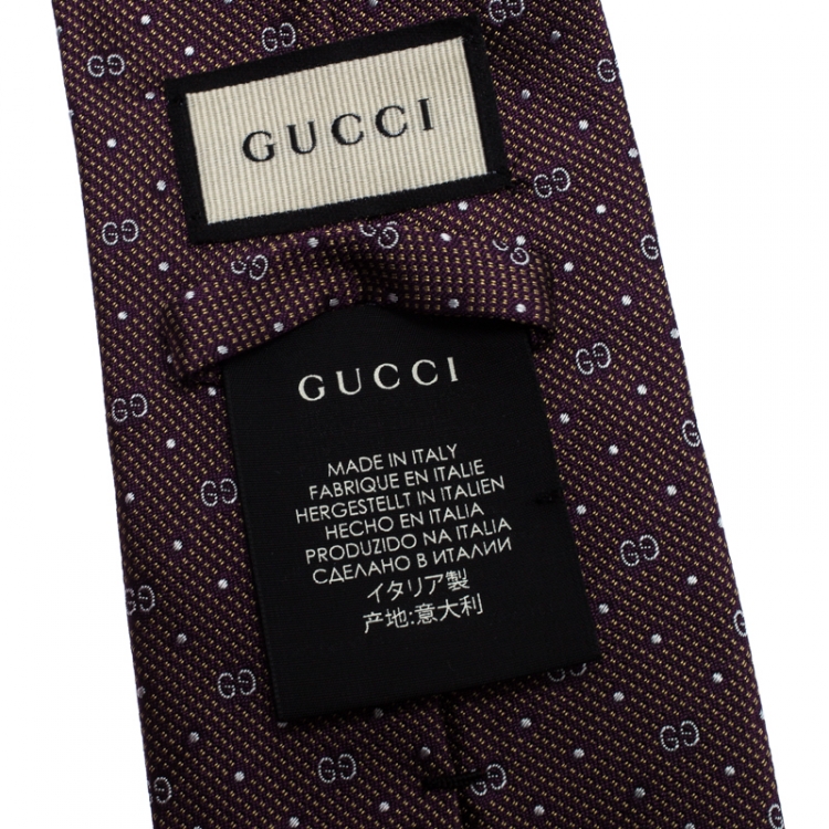 مملوكة مسبقًا Gucci Burgundy Guccissima Silk Jacquard Tie