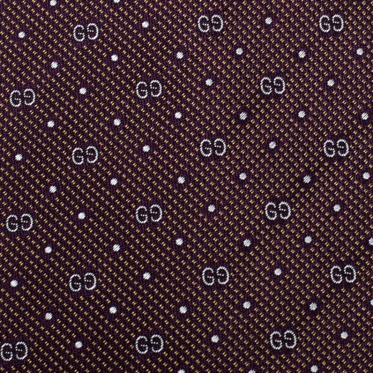 مملوكة مسبقًا Gucci Burgundy Guccissima Silk Jacquard Tie