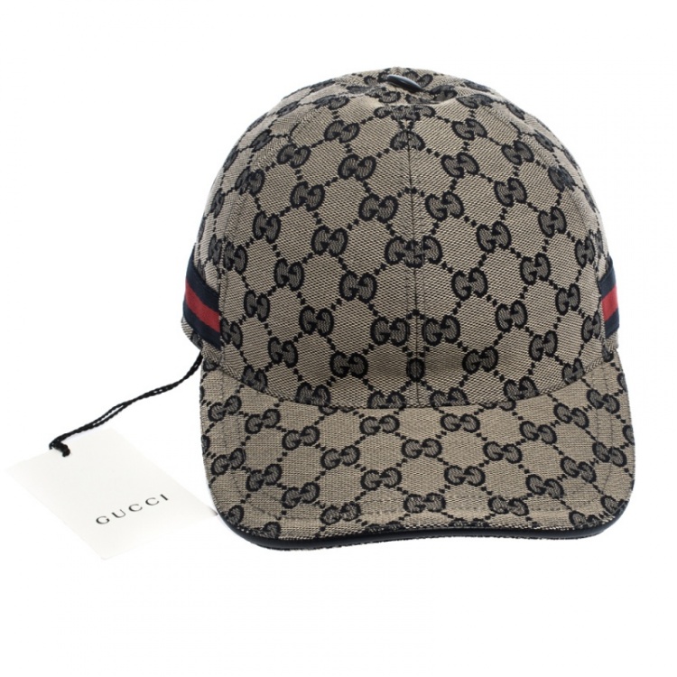 Pre Owned Gucci Blue Guccissima Patterned Web Trimmed Baseball Cap S