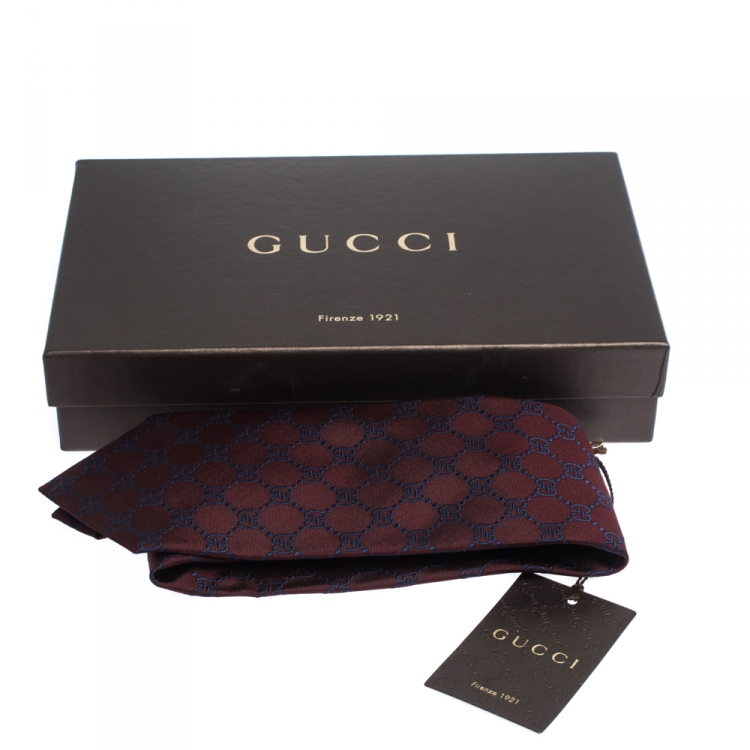Pre Owned Gucci Burgundy Guccissima Silk Jacquard Tie 