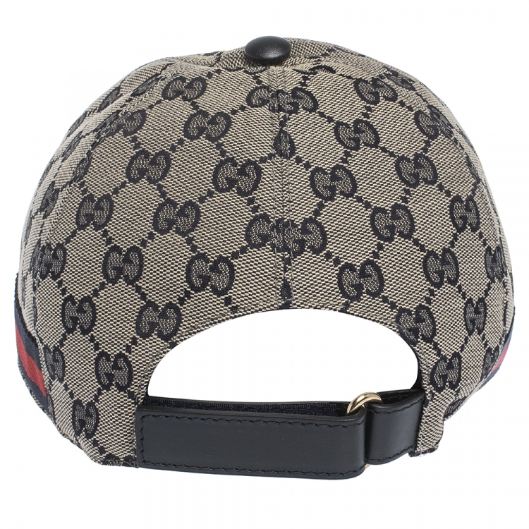 Pre Owned Gucci Beige GG Canvas Web Stripe Detail Baseball Cap