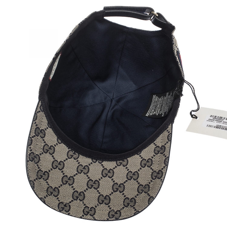 Pre Owned Gucci Beige GG Canvas Web Stripe Detail Baseball Cap