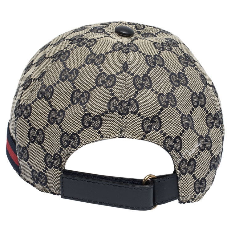 Pre Owned Gucci Beige & Navy GG Canvas Web Baseball Hat