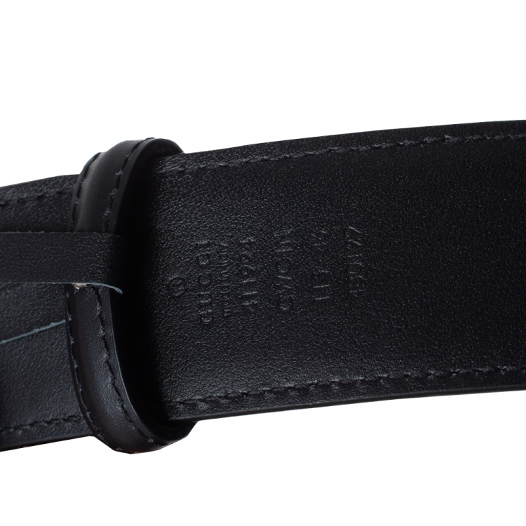Pre Owned Gucci Black Guccissima Leather Interlocking G Belt 115CM