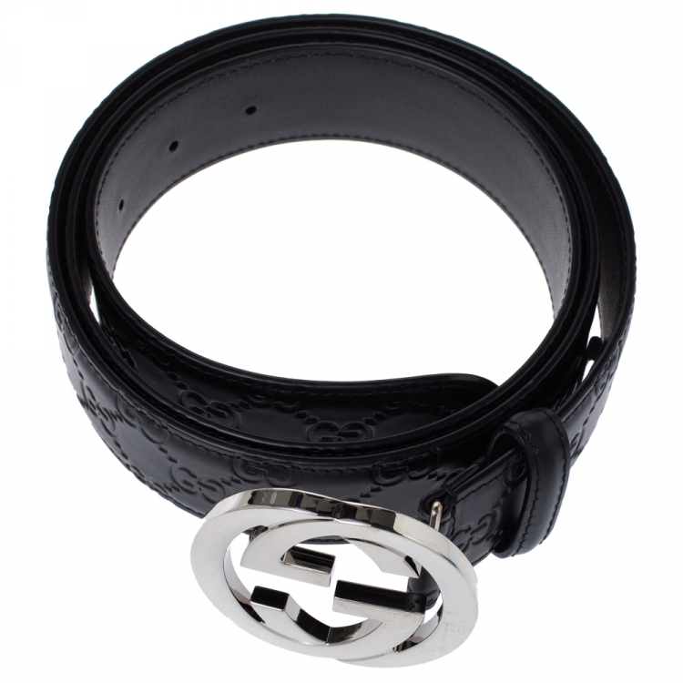 Pre Owned Gucci Black Guccissima Leather Interlocking G Belt 115CM