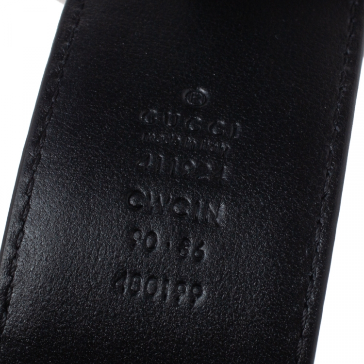 مملوكة مسبقًا Gucci Black Guccissima Leather Interlocking G Buckle Belt 90CM