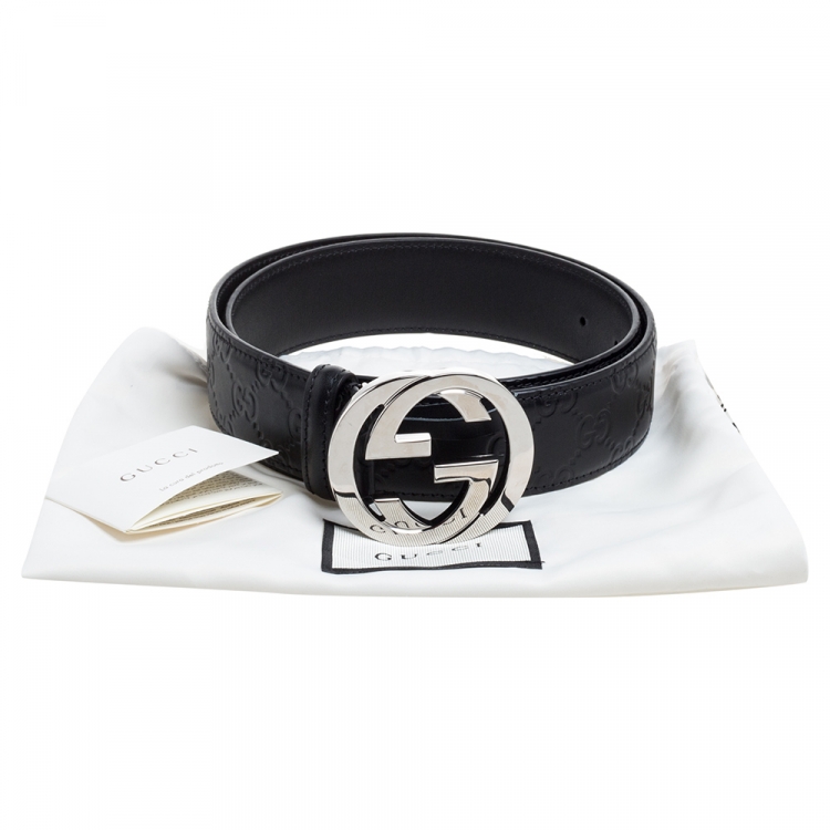 Pre Owned Gucci Black Guccissima Leather Interlocking G Belt 85CM