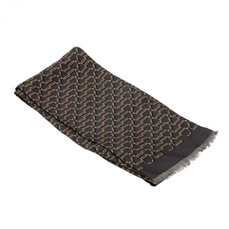 Pre Owned Gucci Grey Printed Scarf