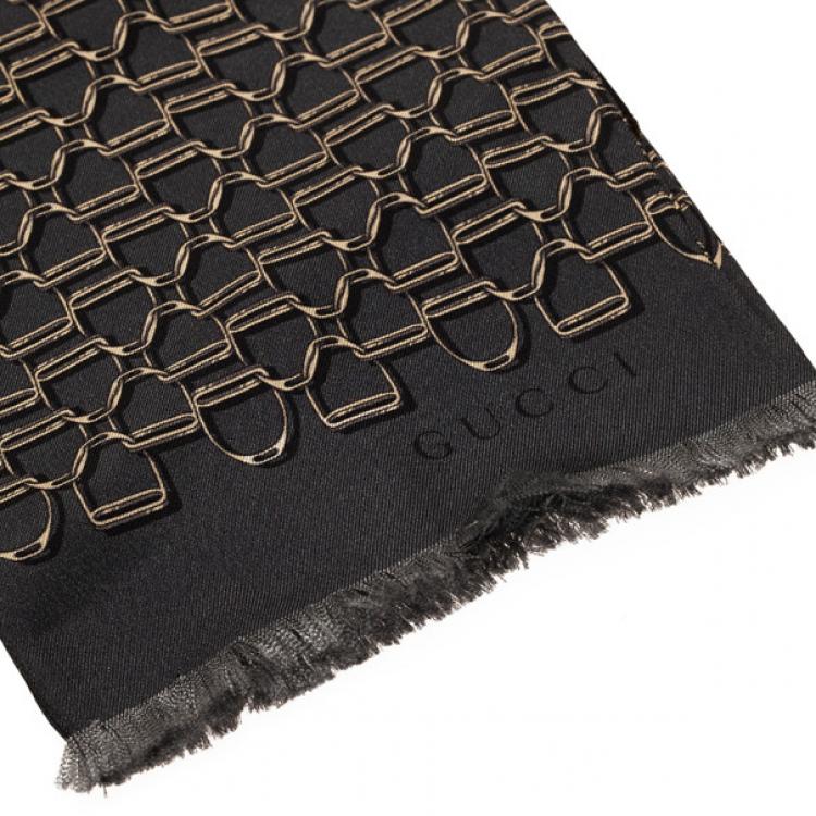 Pre Owned Gucci Grey Printed Scarf