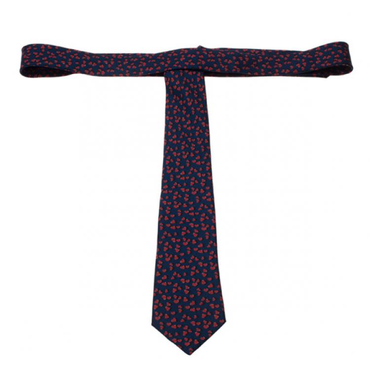 Pre Owned Gucci Blue Heart Print Silk Tie