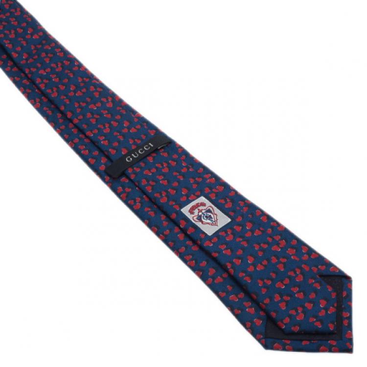 Pre Owned Gucci Blue Heart Print Silk Tie