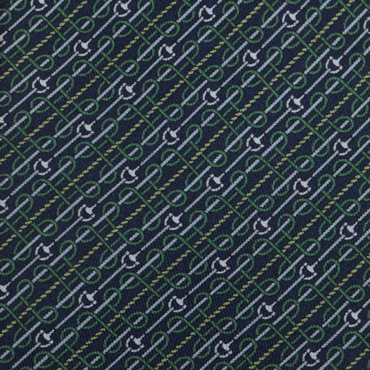 Pre Owned Gucci Blue Polka Dot Striped Silk Tie