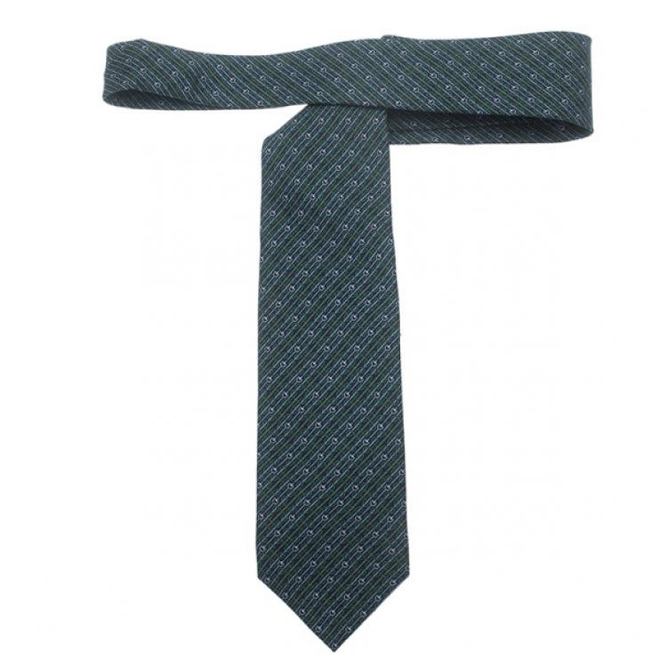 Pre Owned Gucci Blue Polka Dot Striped Silk Tie