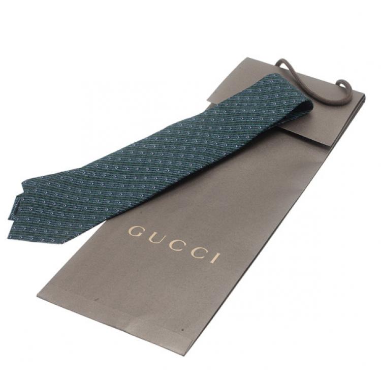 Pre Owned Gucci Blue Polka Dot Striped Silk Tie
