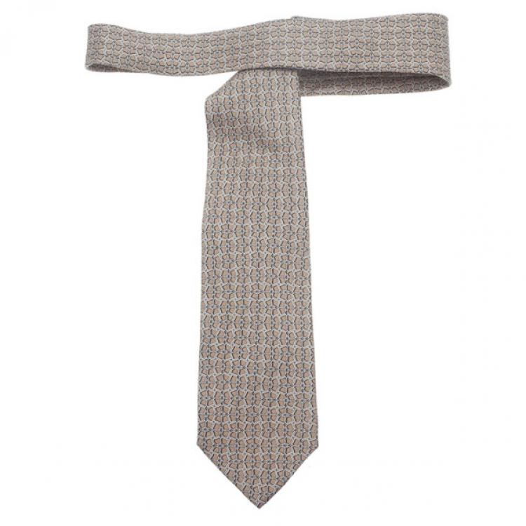 Pre Owned Gucci Beige Printed Silk Tie