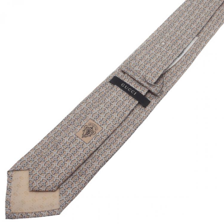 Pre Owned Gucci Beige Printed Silk Tie