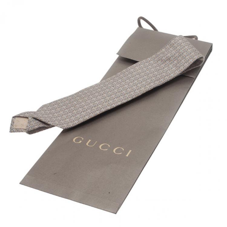 Pre Owned Gucci Beige Printed Silk Tie