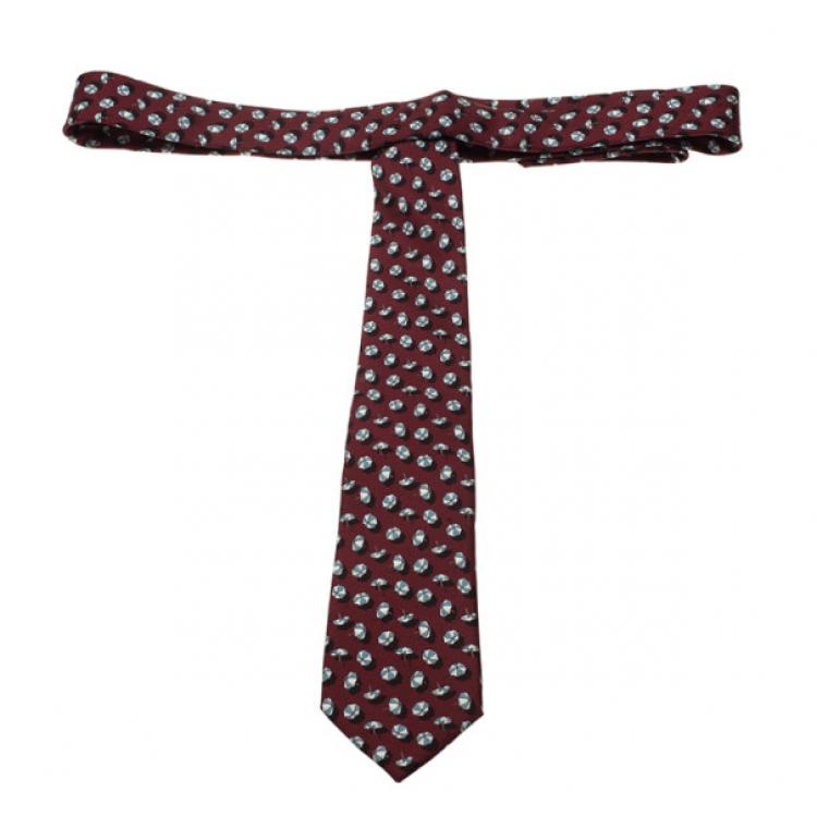 Pre Owned Gucci Red Umbrella Print Silk Tie
