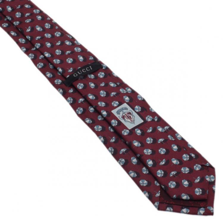 Pre Owned Gucci Red Umbrella Print Silk Tie