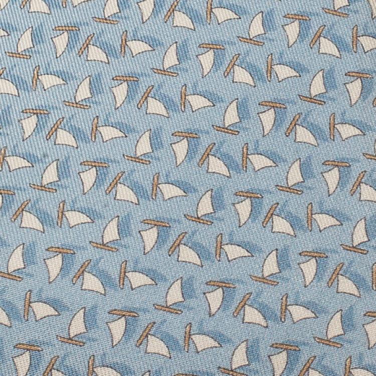 Pre Owned Gucci Light Blue Printed Silk Tie