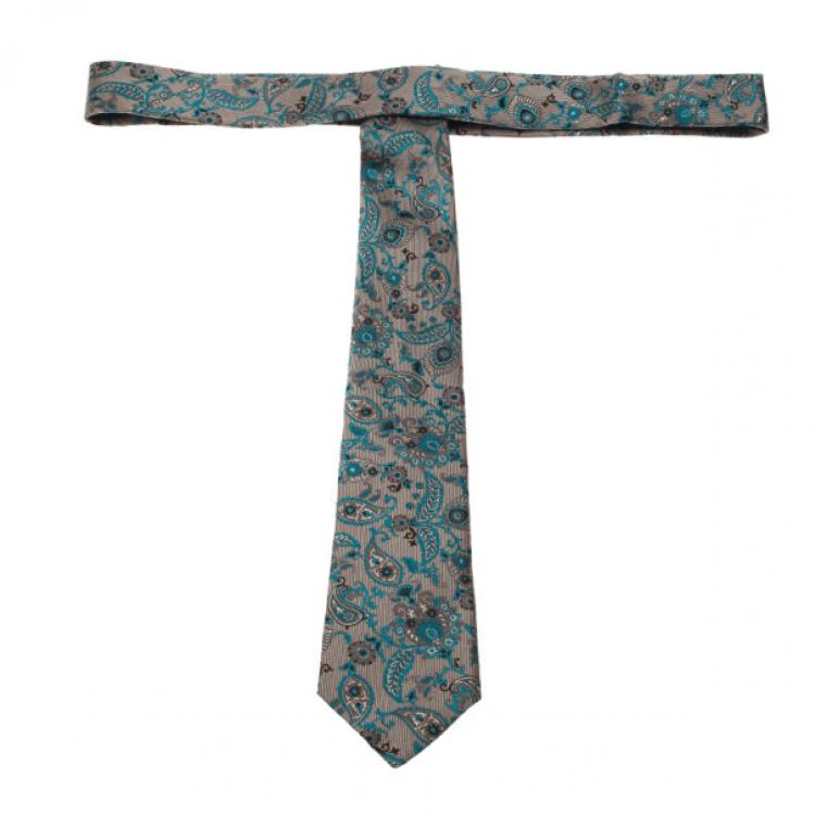 مملوكة مسبقًا Gucci Blue Paisley Print Silk Tie
