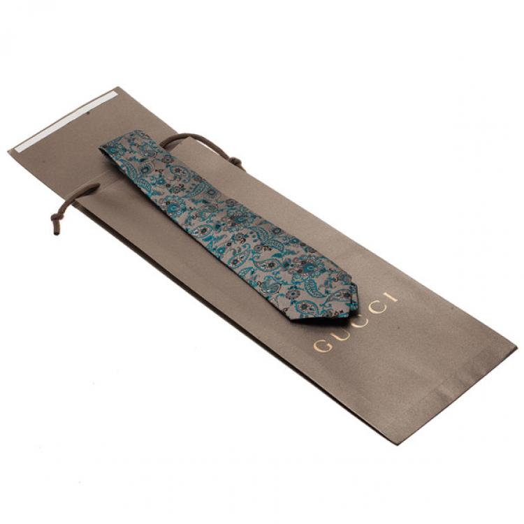 مملوكة مسبقًا Gucci Blue Paisley Print Silk Tie