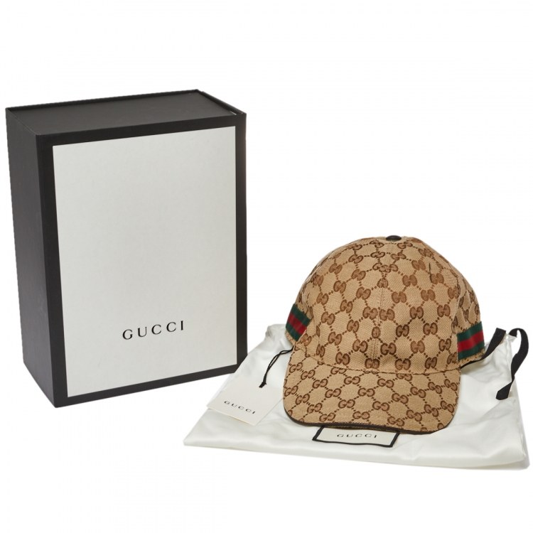 Pre Owned Gucci Beige Guccissima Web Stripe Detail Canvas Baseball Cap M