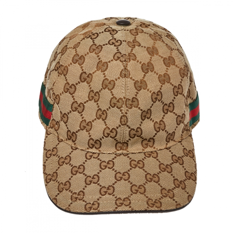Pre Owned Gucci Beige Guccissima Web Stripe Detail Canvas Baseball Cap M