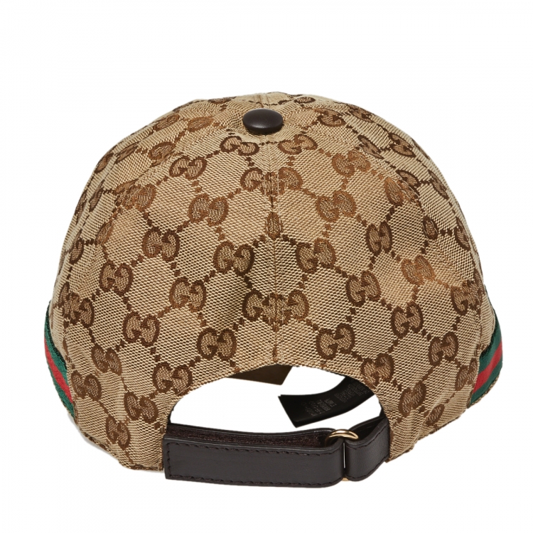 Pre Owned Gucci Beige Guccissima Web Stripe Detail Canvas Baseball Cap M