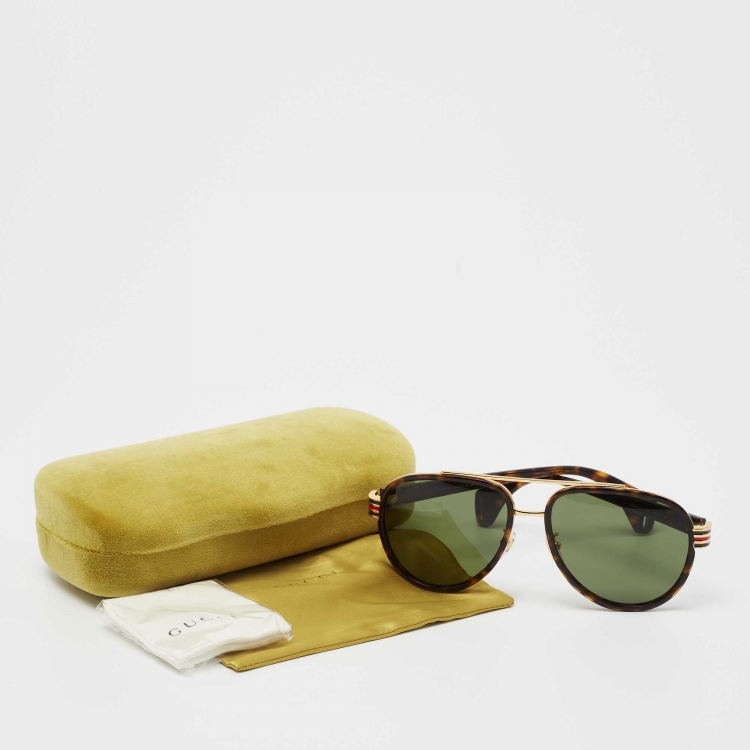 Pre Owned Gucci Brown Acetate GG0447S Gradient Aviator Sunglasses