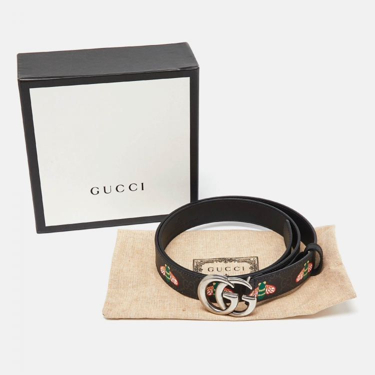 Pre Owned Gucci Black Bee GG Supreme Canvas GG Marmont Buckle Belt 100CM