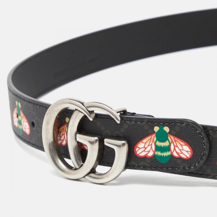 Pre Owned Gucci Black Bee GG Supreme Canvas GG Marmont Buckle Belt 100CM