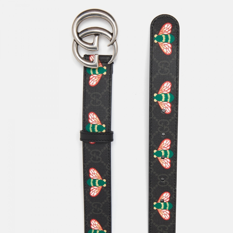 Pre Owned Gucci Black Bee GG Supreme Canvas GG Marmont Buckle Belt 100CM