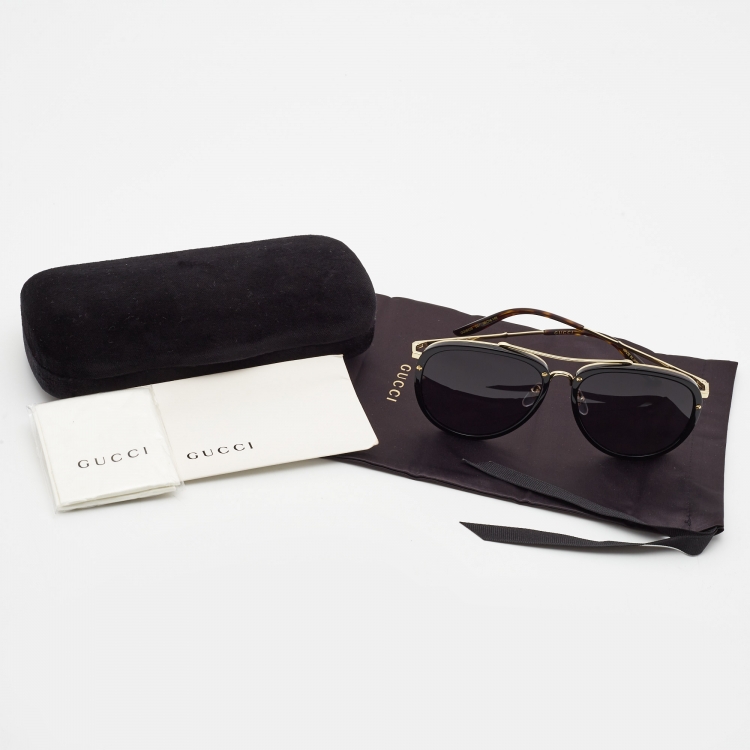 Pre Owned Gucci Black/Gold GG0662S Aviator Sunglasses