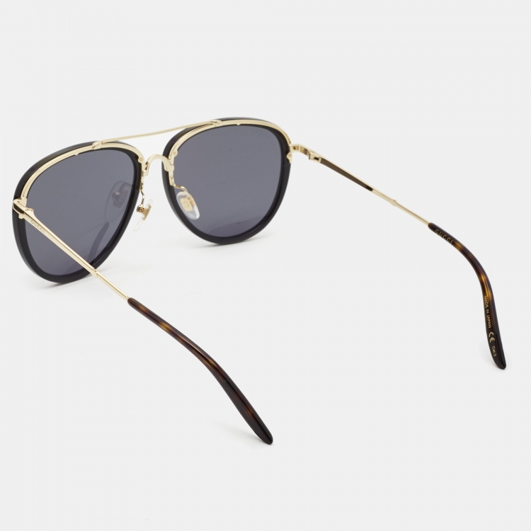 Pre Owned Gucci Black/Gold GG0662S Aviator Sunglasses