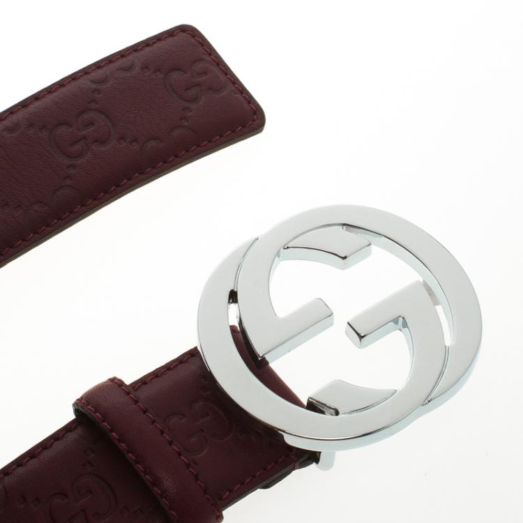 Pre Owned Gucci Red Guccissima Leather Interlocking GG Buckle Belt 90CM