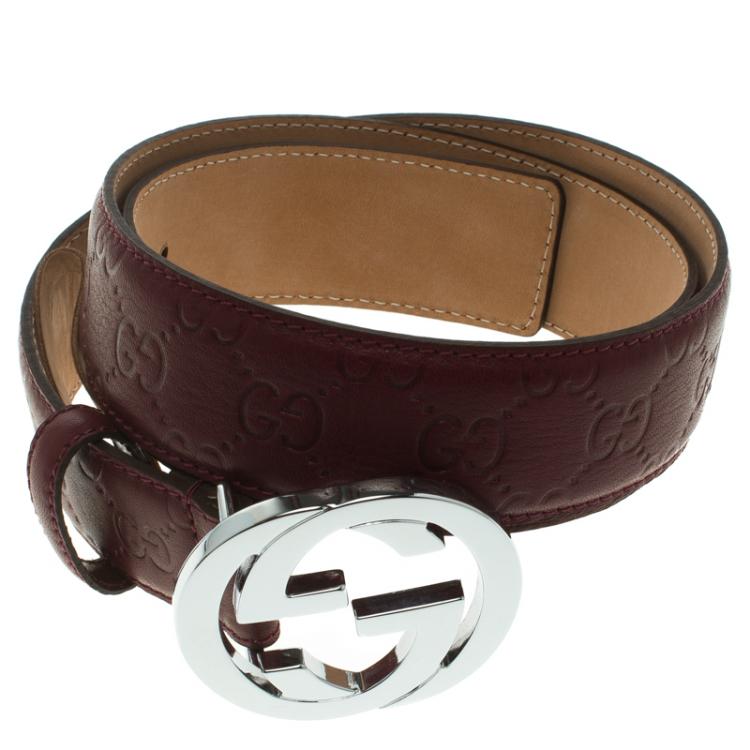 Pre Owned Gucci Red Guccissima Leather Interlocking GG Buckle Belt 90CM