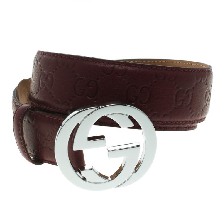 Pre Owned Gucci Red Guccissima Leather Interlocking GG Buckle Belt 90CM