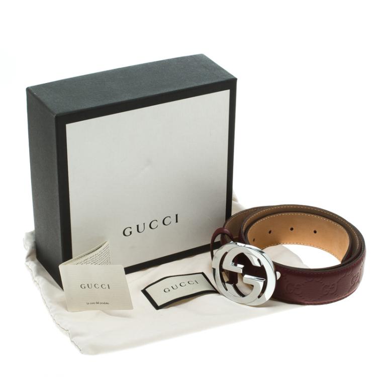 Pre Owned Gucci Red Guccissima Leather Interlocking GG Buckle Belt 90CM